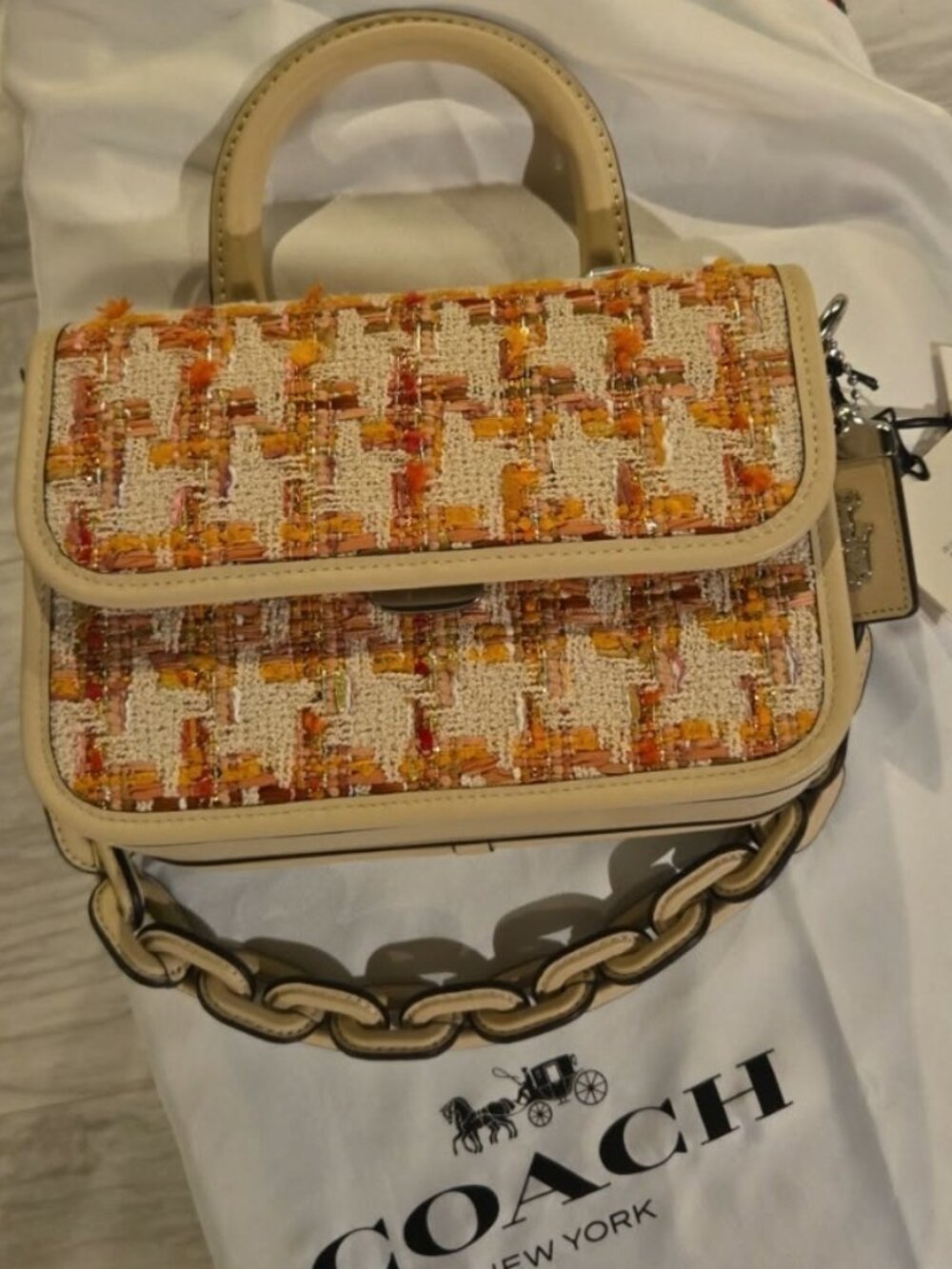Authentic Coach top handle in tweed neutral and silver